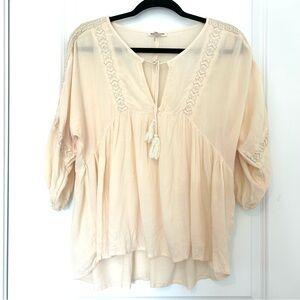 Billabong Women Cream Geometric Boho Blouse 3/4 Sleeve Size S Beach